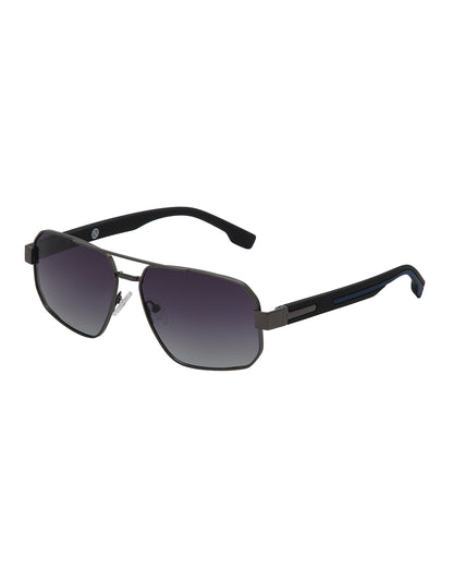Unisex Premium Metallic &amp; Black Toned Grey UV with Polarised Lens Rectangle Sunglass