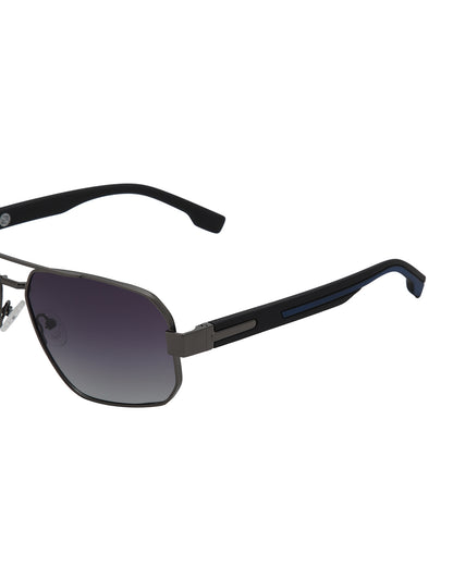 Unisex Premium Metallic &amp; Black Toned Grey UV with Polarised Lens Rectangle Sunglass