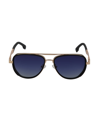 Unisex Premium Rose Gold &amp; Black Toned Blue UV with Polarised Lens Aviator Sunglass