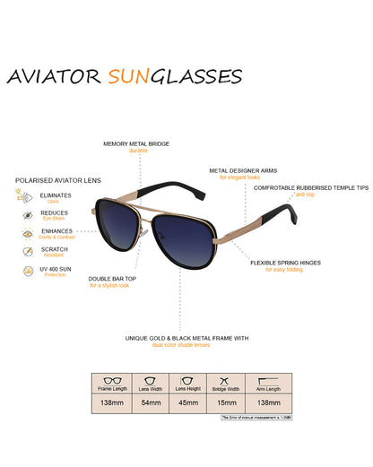 Unisex Premium Rose Gold &amp; Black Toned Blue UV with Polarised Lens Aviator Sunglass