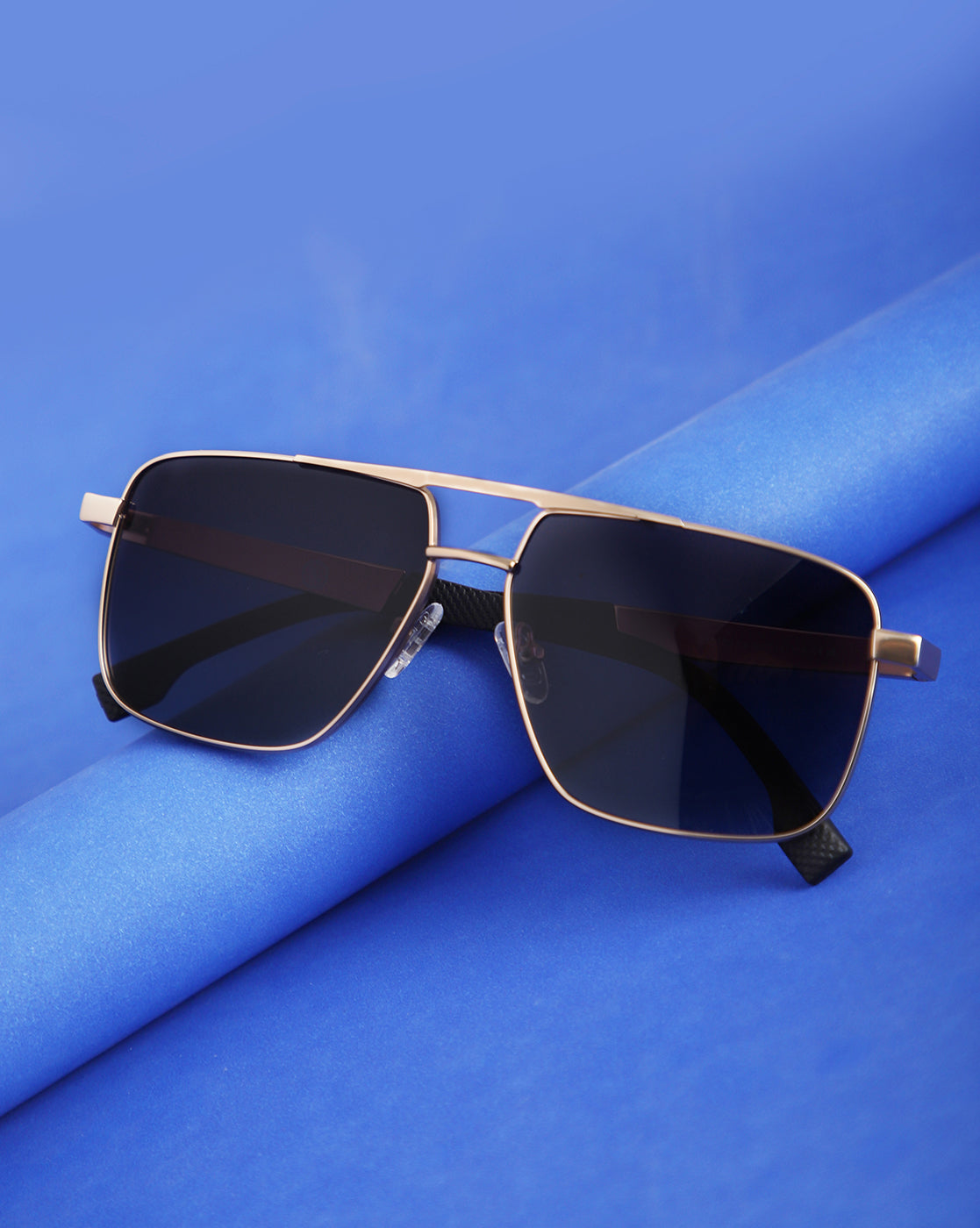 Unisex Premium Rose Gold &amp; Black Toned Grey UV with Polarized Lens Square Sunglass