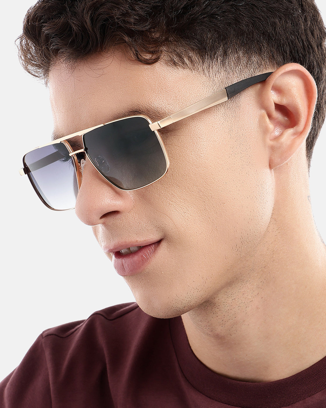 Unisex Premium Rose Gold &amp; Black Toned Grey UV with Polarized Lens Square Sunglass