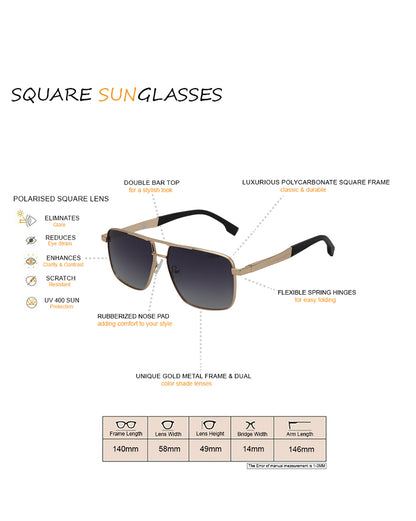 Unisex Premium Rose Gold &amp; Black Toned Grey UV with Polarized Lens Square Sunglass