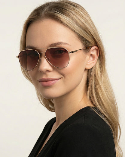 Unisex Premium Polarised UV Protected Brown Lens Gold Toned Aviator Sunglasses