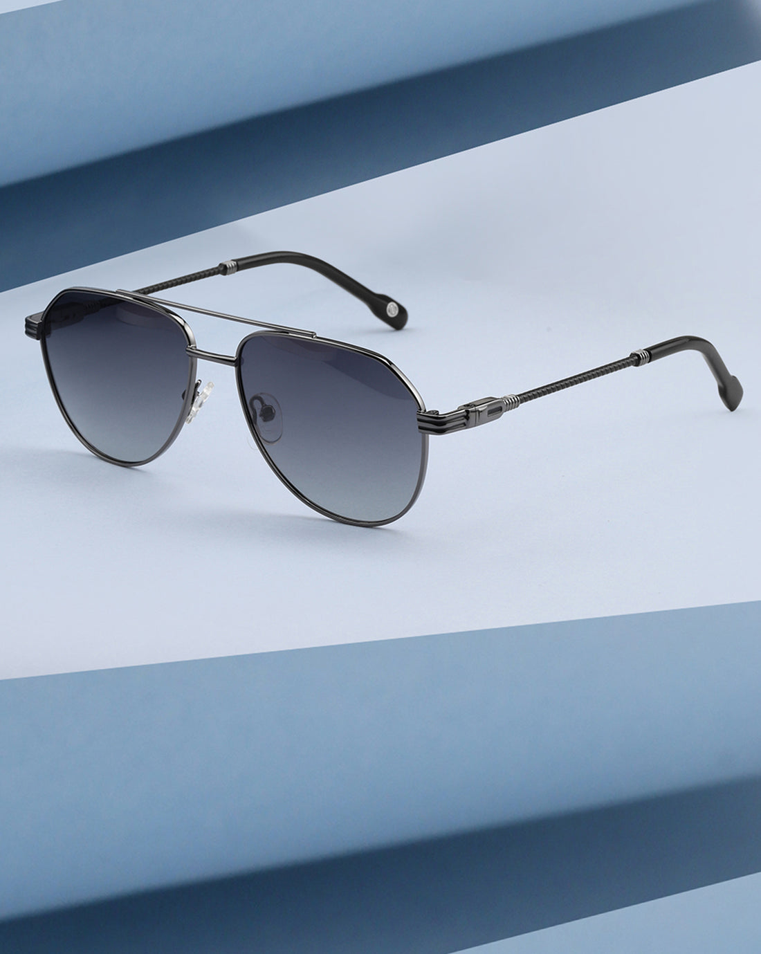 Unisex Premium Polarised UV Protected Blue Lens Gunmetal Toned Rectangle Sunglasses