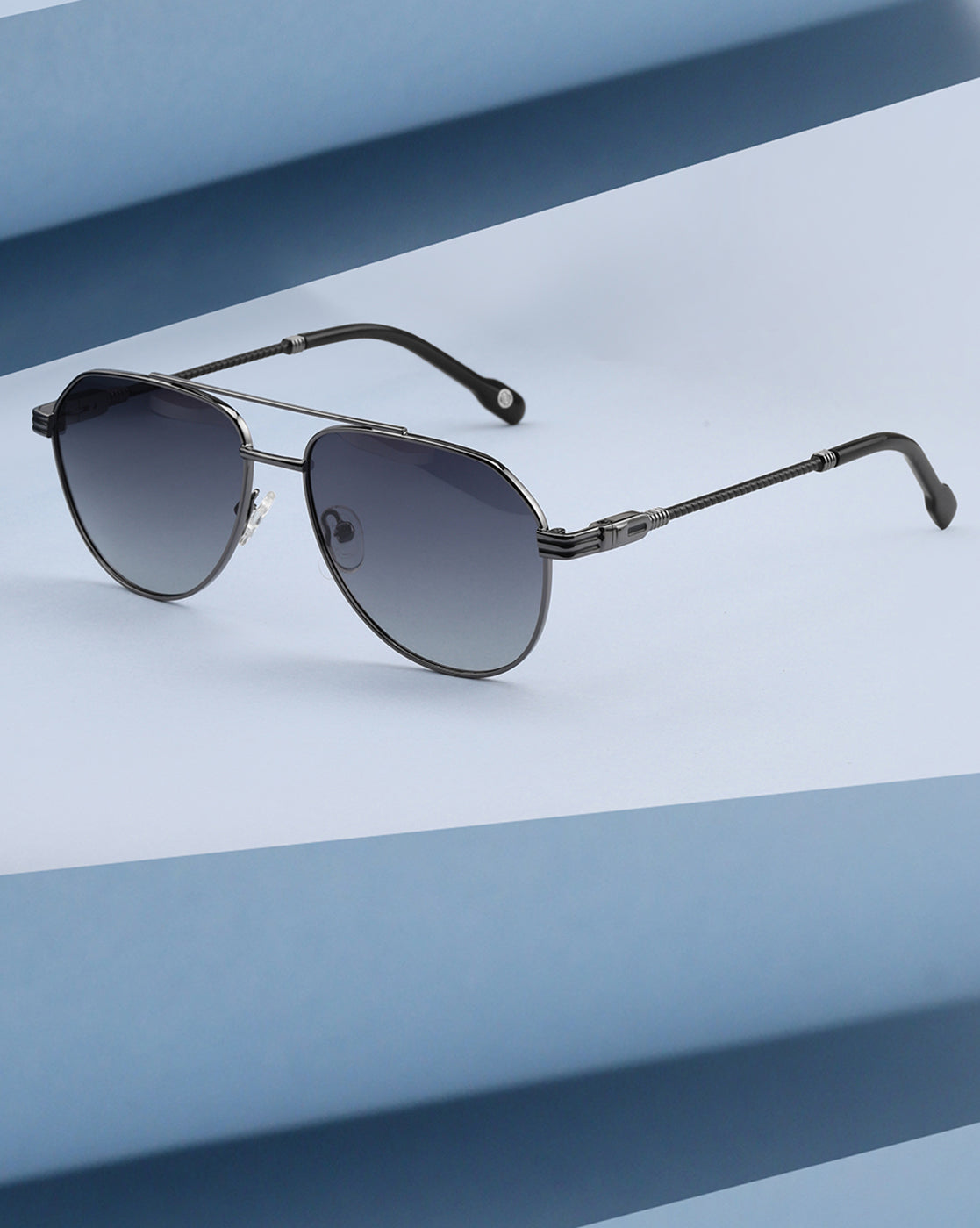 Unisex Premium Polarised UV Protected Blue Lens Gunmetal Toned Rectangle Sunglasses