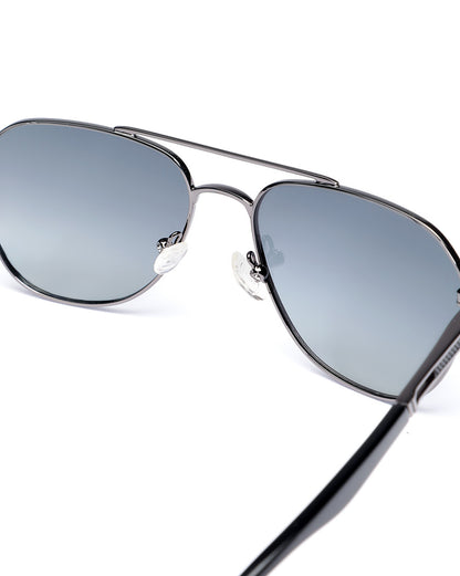 Unisex Premium Polarised UV Protected Blue Lens Gunmetal Toned Aviator Sunglasses