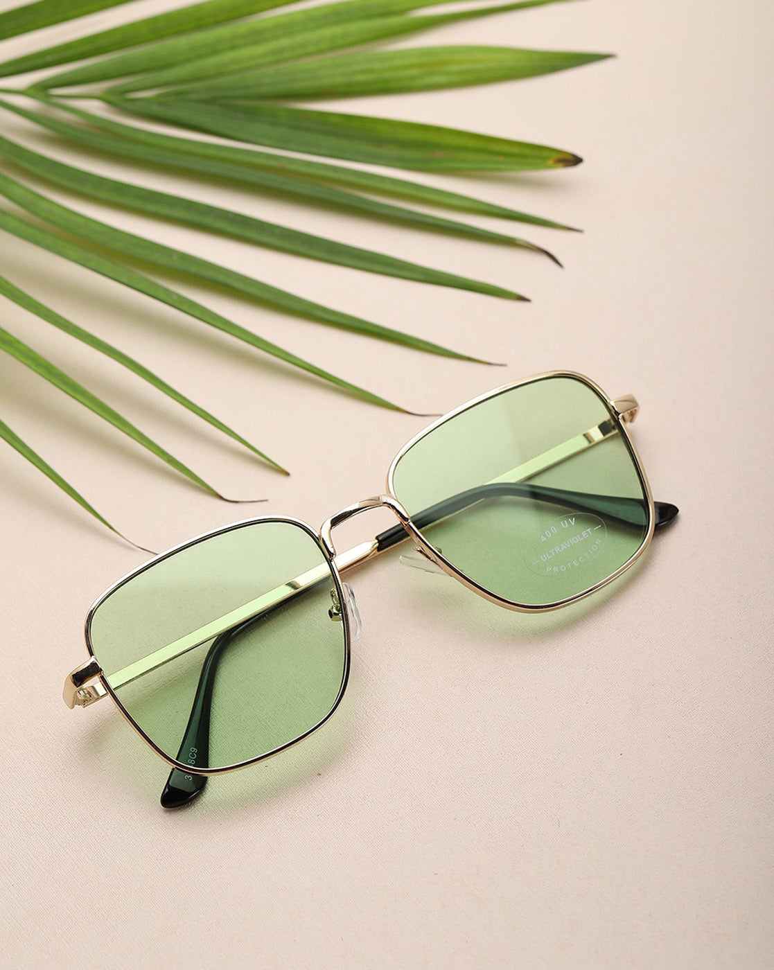 Carlton London Green Lens Gold Toned Square Sunglasses With Uv Prote Carlton London Online