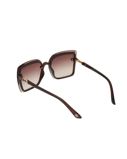 Brown And Gold Toned Oversized Women Sunglass With Uv Protected Lens