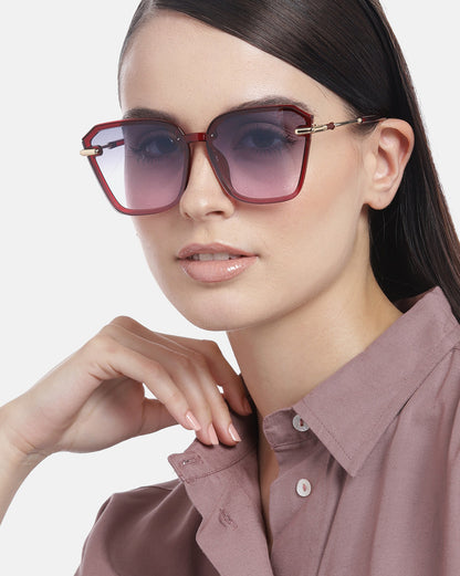 Red And Gold Toned Oversized With Uv Protected Lens Sunglass For Women