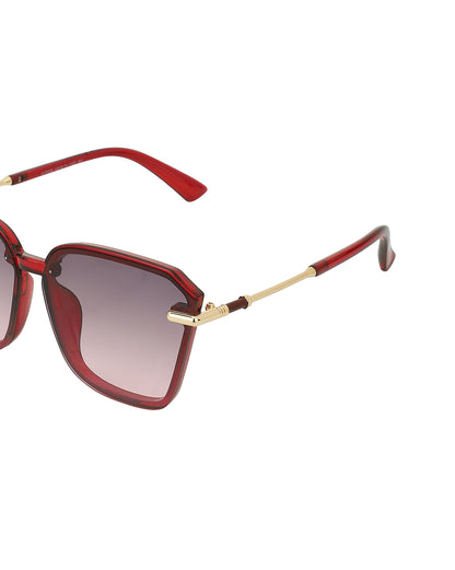 Red And Gold Toned Oversized With Uv Protected Lens Sunglass For Women