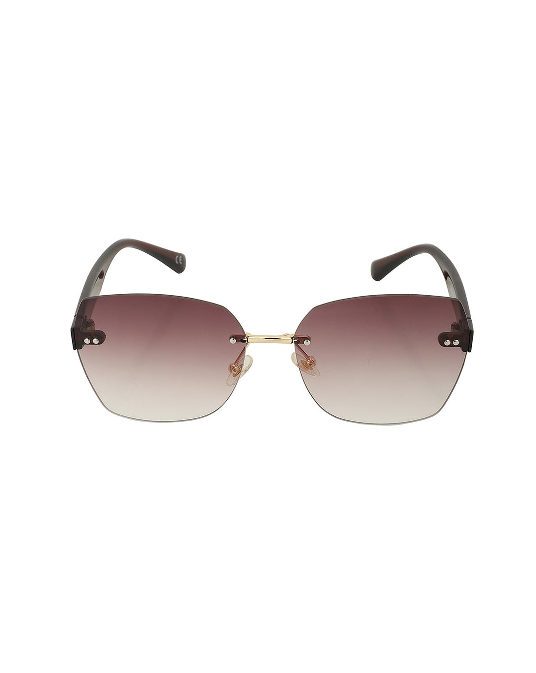 Gold With Brown Toned Oversized Women Rimless Sunglass With Uv Protected Lens
