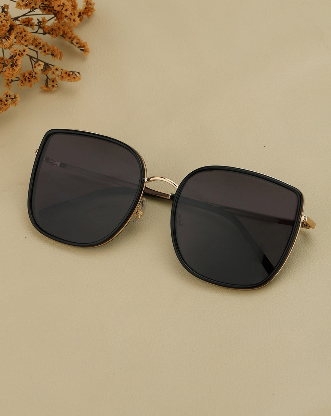 Black with Gold Toned and Black Polarised Lens Oversized Sunglass for womens