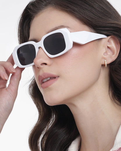 White Toned with Black UV Protected Lens Wayfarer Sunglass for womens