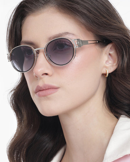 Silver Toned with Blue UV Protected Fancy Rectangle Sunglass for womens