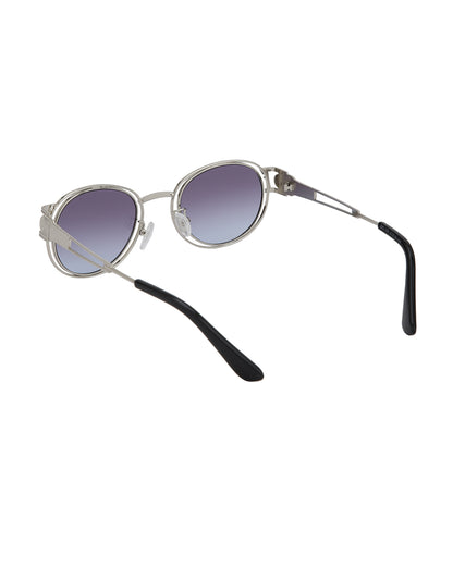 Silver Toned with Blue UV Protected Fancy Rectangle Sunglass for womens