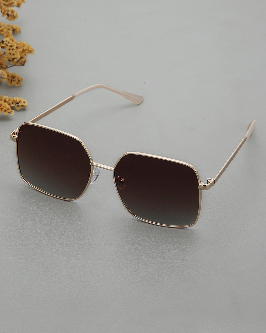 Gold Toned with Brown Polarised Lens Oversized Sunglass