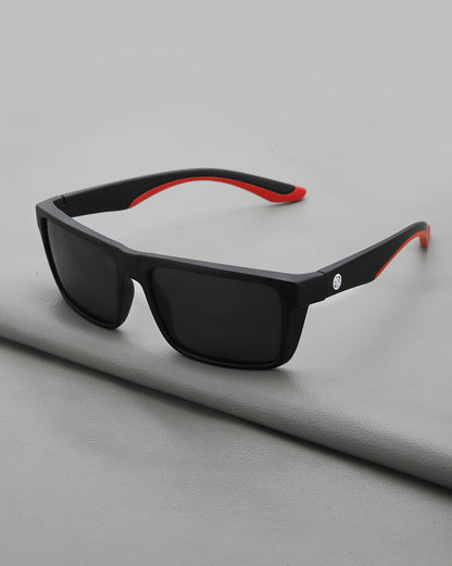 Black and Red Toned with Black Polarised Lens Square Sunglass