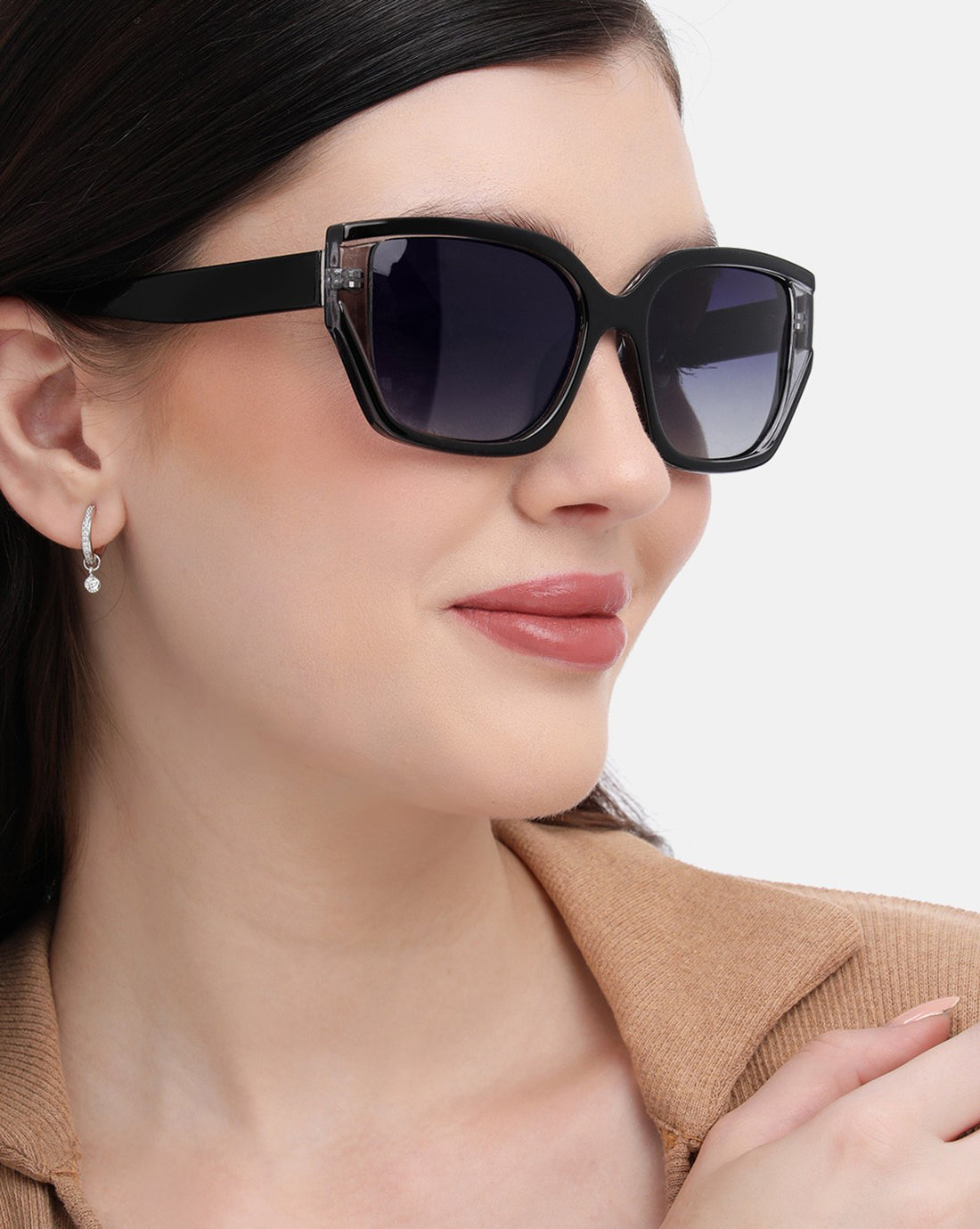 Black Toned with Blue Polarised Lens Oversized Sunglass for women