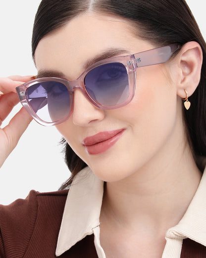 Transparent with Pink Toned with Blue Polarised Lens Oversized Sunglass for women