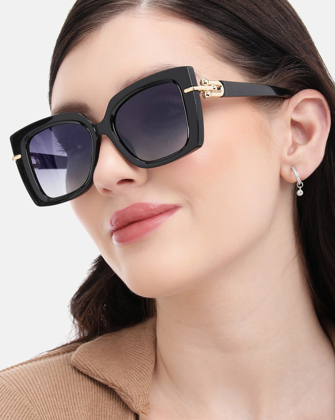 Black and Gold Toned with Polarised Lens Oversized Sunglass for women