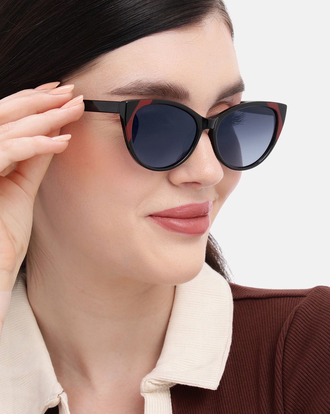 Black and Red Toned with Polarised Lens Cat Eye Sunglass for women