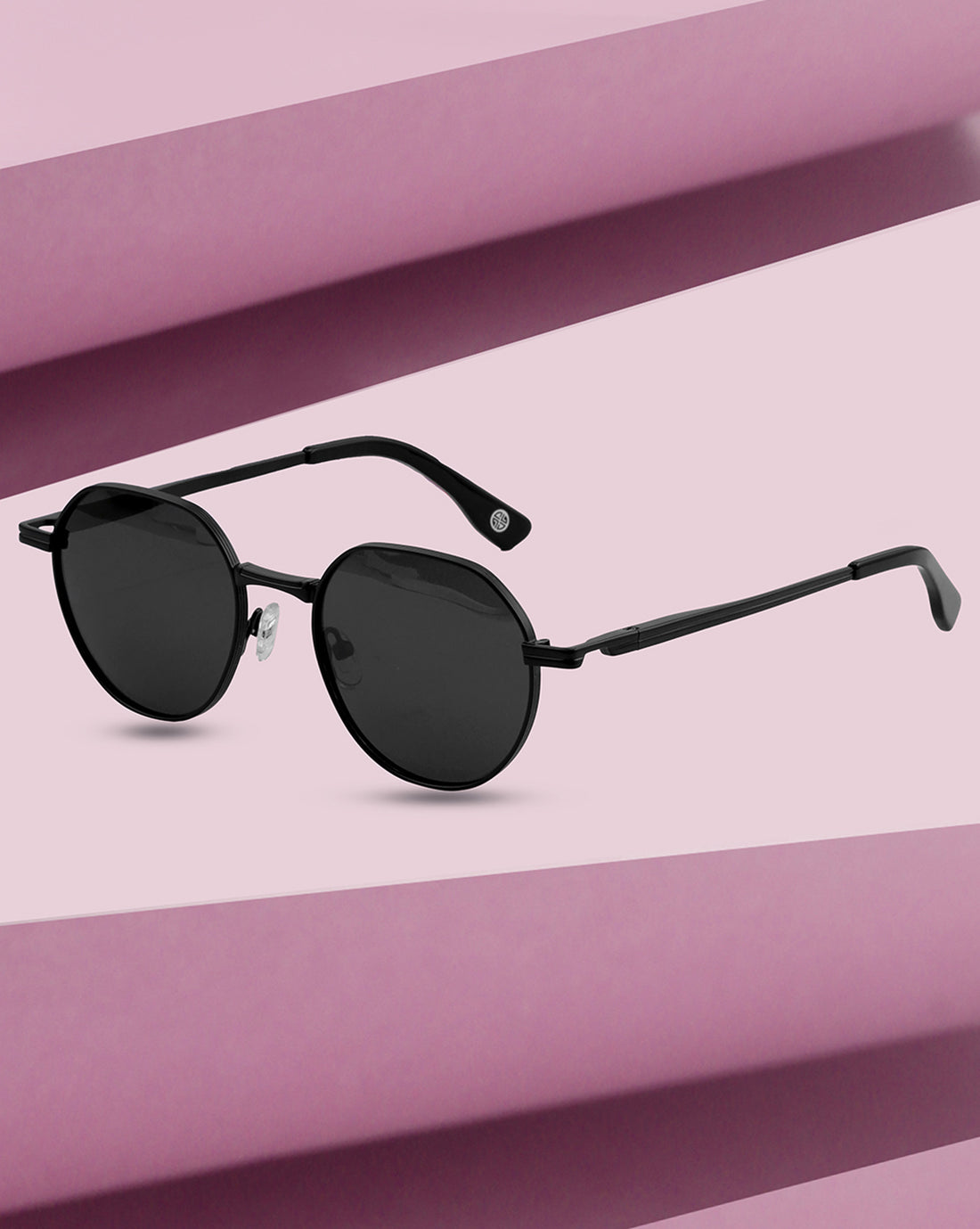 Women Premium Polarised UV Protected Blue Lens Black Toned Round Sunglasses
