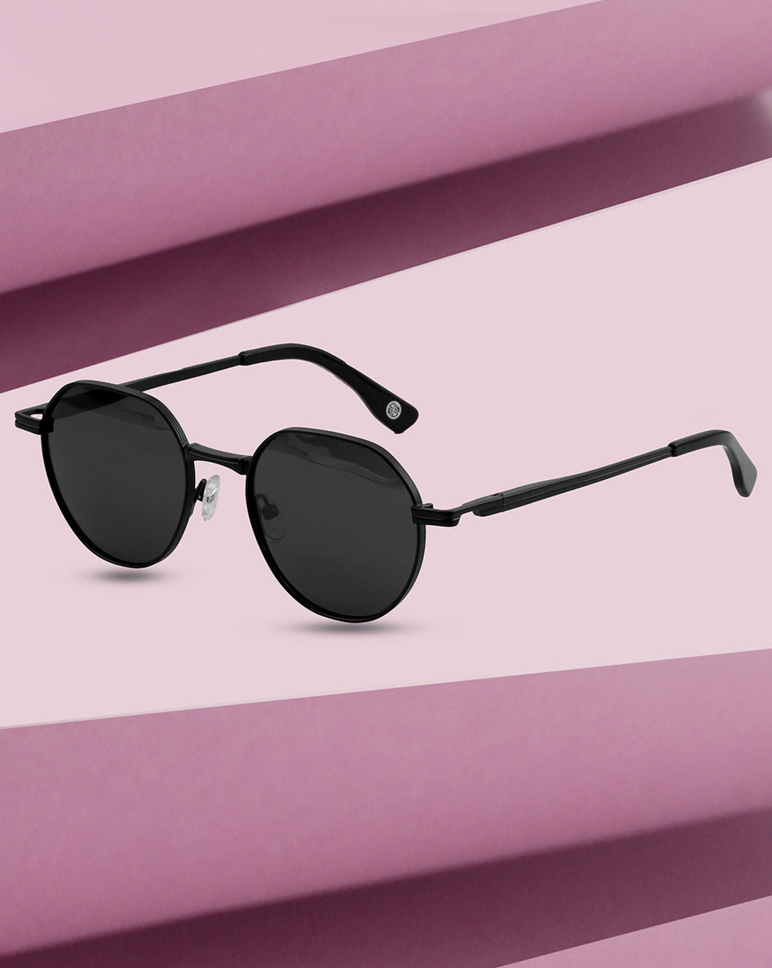 Women Premium Polarised UV Protected Blue Lens Black Toned Round Sunglasses