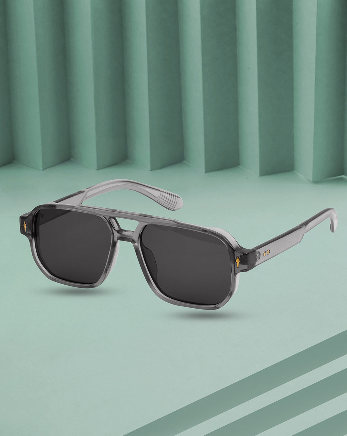 Women UV Protected Black Lens Black Gold Toned Cateye Sunglasses