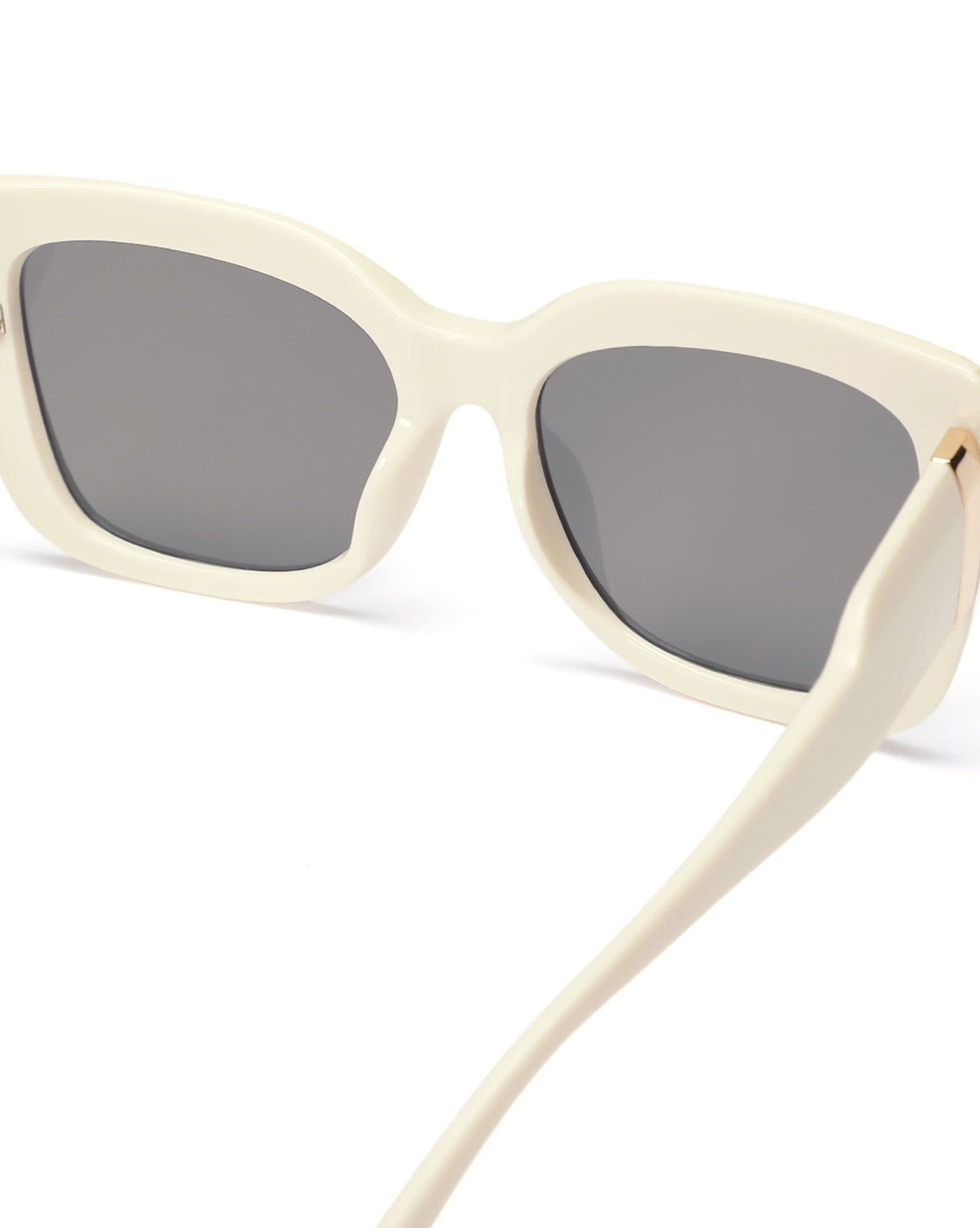 Women UV Protected Black Lens Cream Gold Toned Cateye Sunglasses