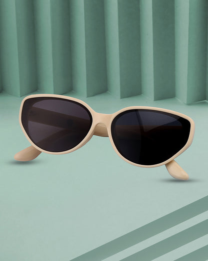 Women UV Protected Black Lens Cream Toned Cateye Sunglasses