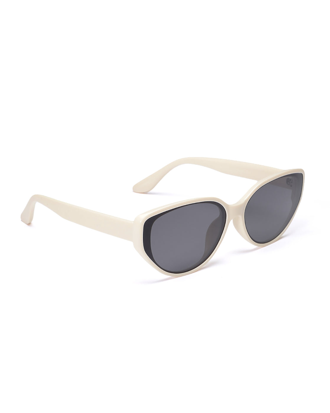 Women UV Protected Black Lens Cream Toned Cateye Sunglasses