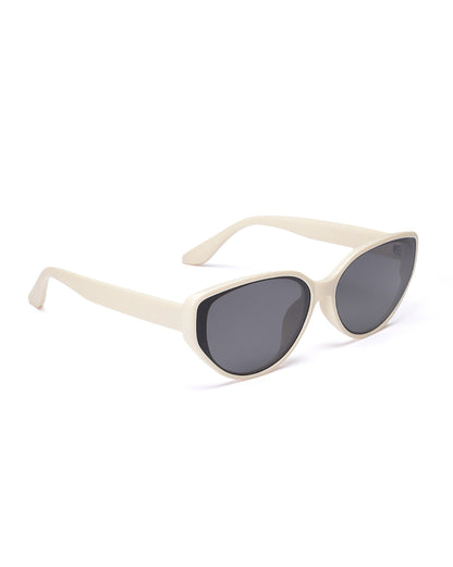 Women UV Protected Black Lens Cream Toned Cateye Sunglasses