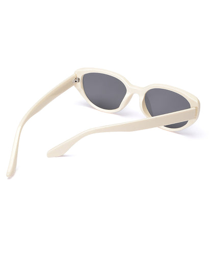 Women UV Protected Black Lens Cream Toned Cateye Sunglasses