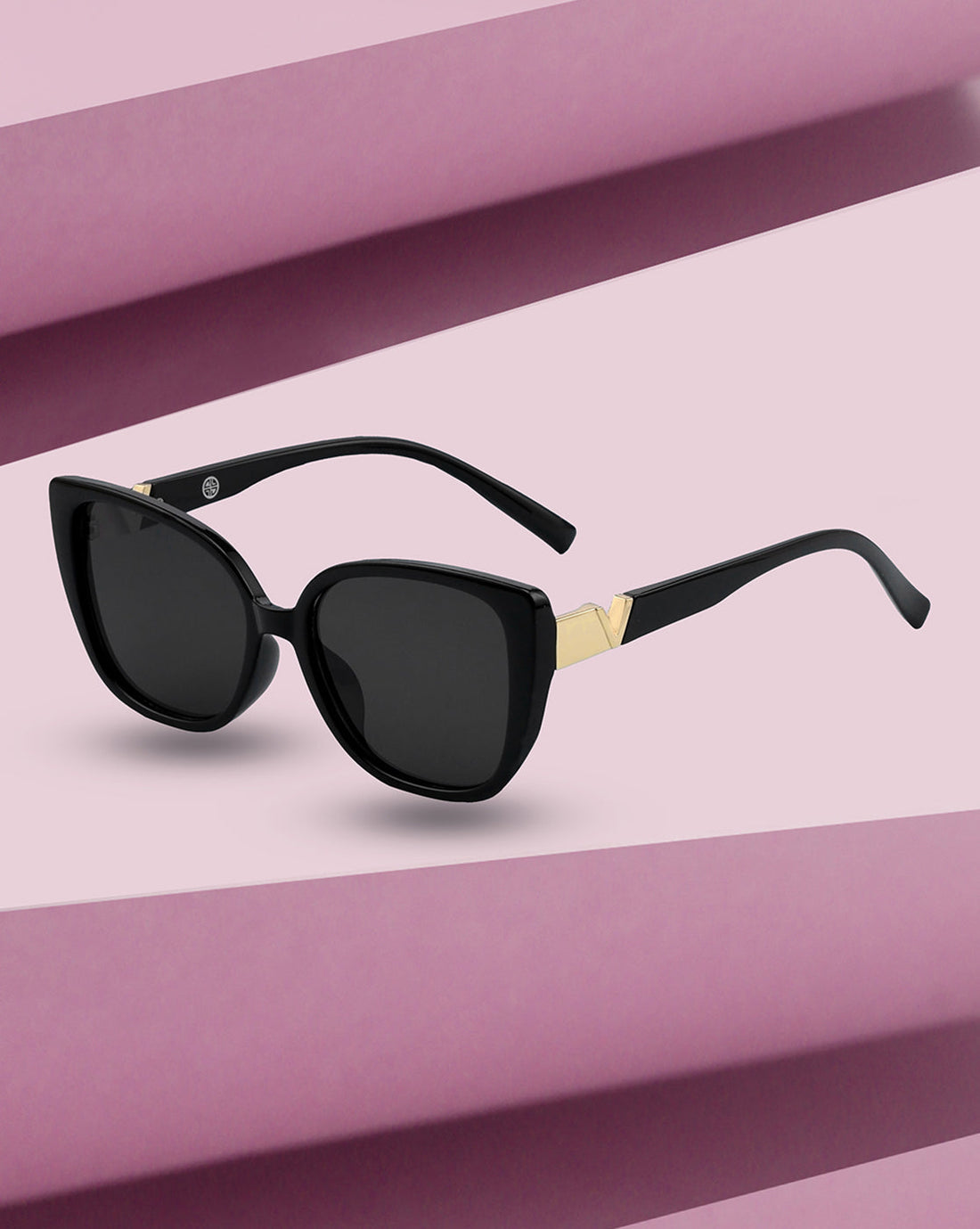 Women UV Protected Black Lens Grey and Gold Toned Rectangle Sunglasses