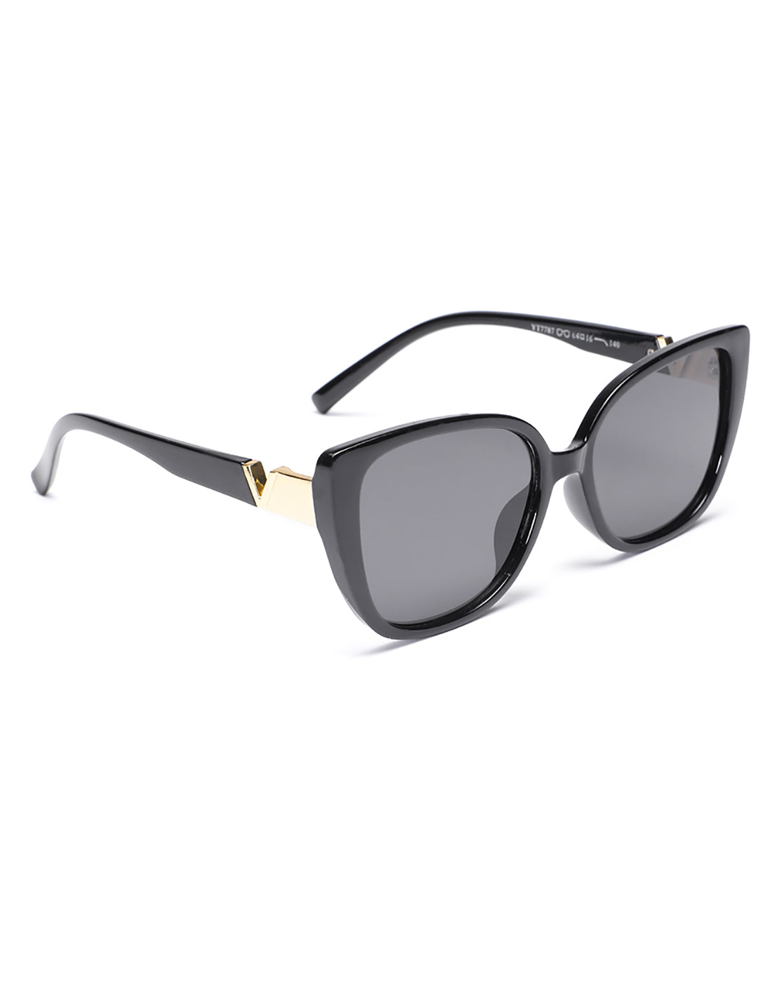 Women UV Protected Black Lens Grey and Gold Toned Rectangle Sunglasses