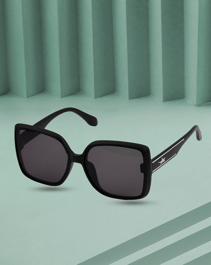Women UV Protected Black Lens Black and Silver Toned Oversized Sunglasses