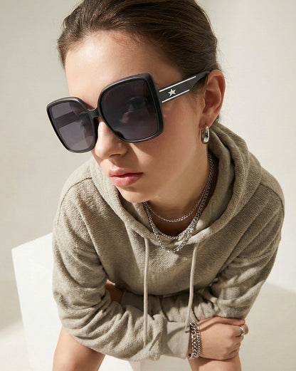 Women UV Protected Black Lens Black and Silver Toned Oversized Sunglasses