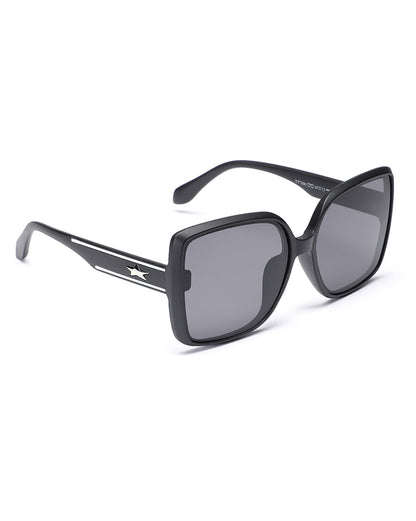 Women UV Protected Black Lens Black and Silver Toned Oversized Sunglasses