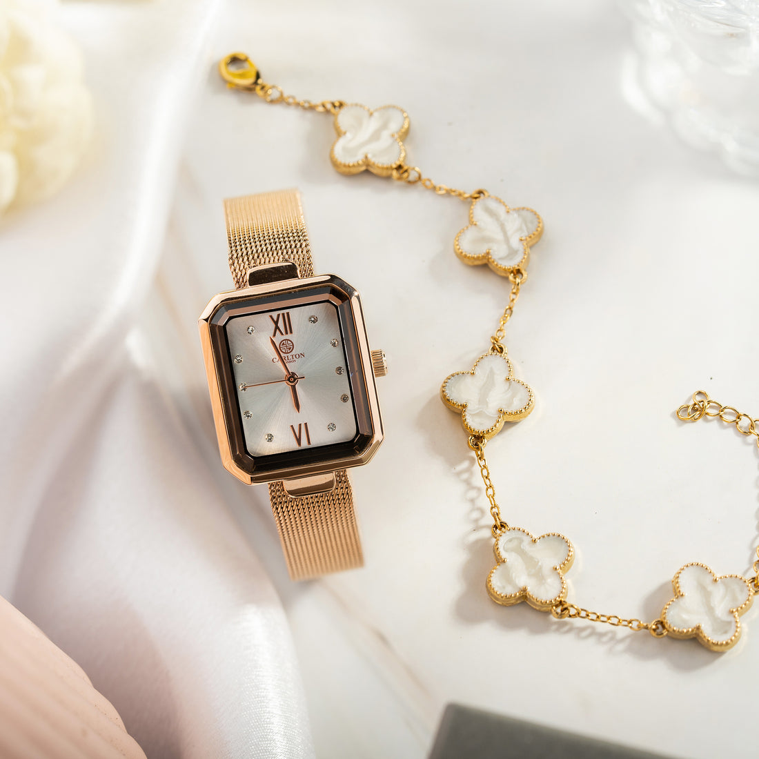 Women Gift Set Of 2 White Dial Watch + 1 Bracelets CLPLG090