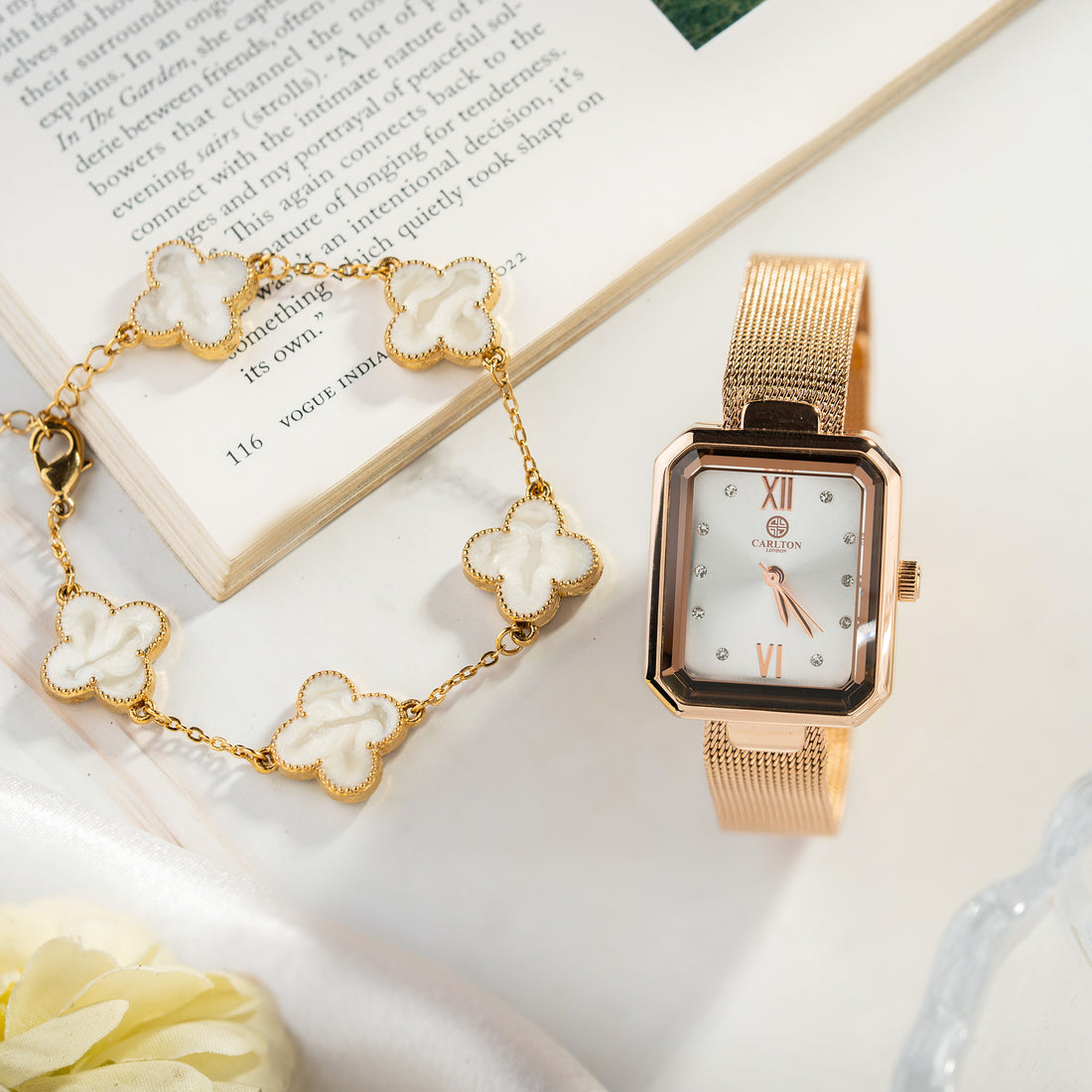 Women Gift Set Of 2 White Dial Watch + 1  Bracelets CLPLG090