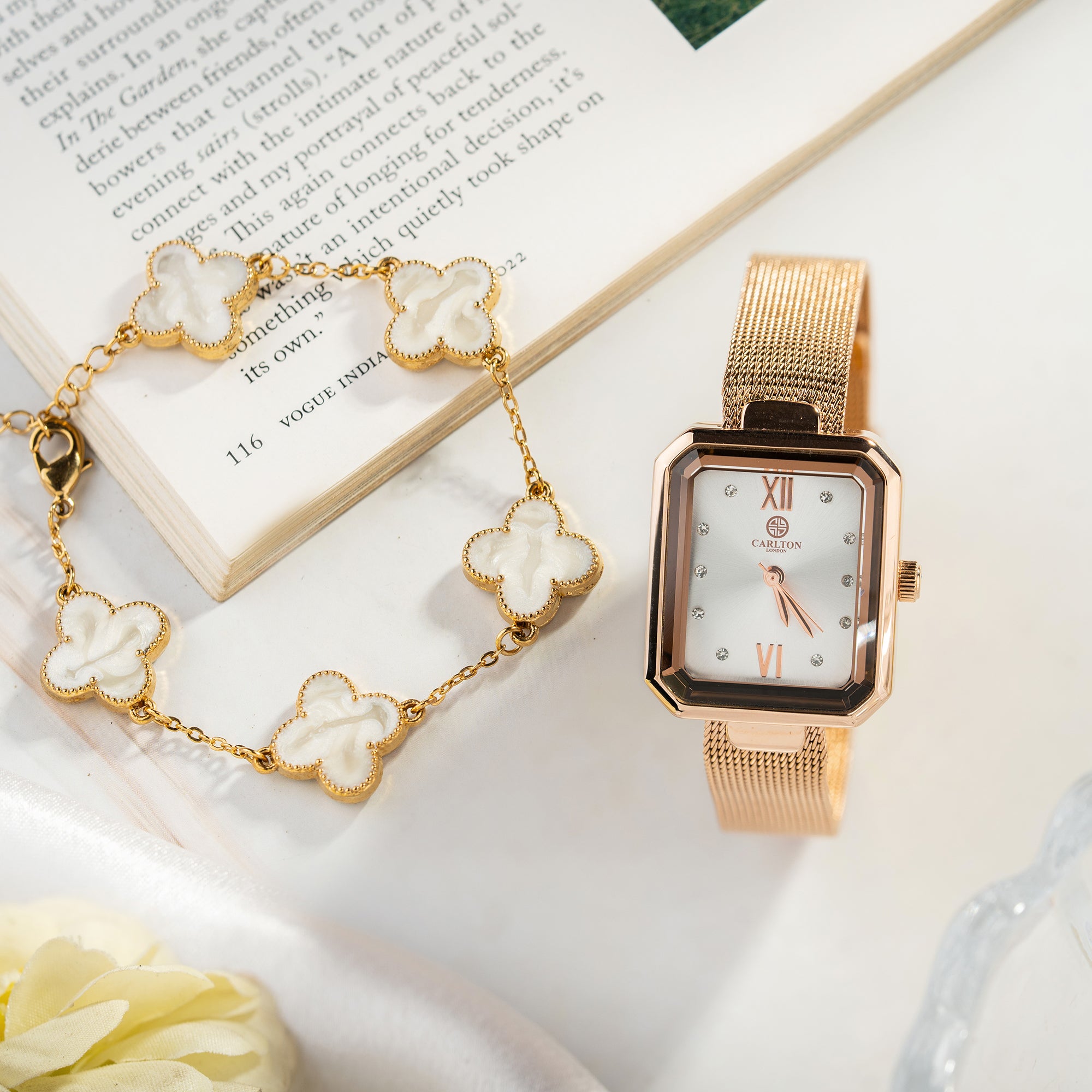 Women Gift Set Of 2 White Dial Watch + 1  Bracelets CLPLG090