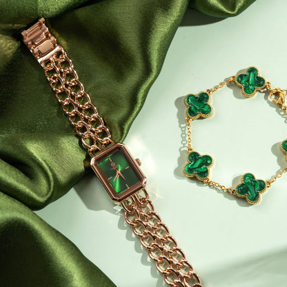 Women Gift Set Of 2 Victoria Green Dial Watch + Bracelet CLPLG077