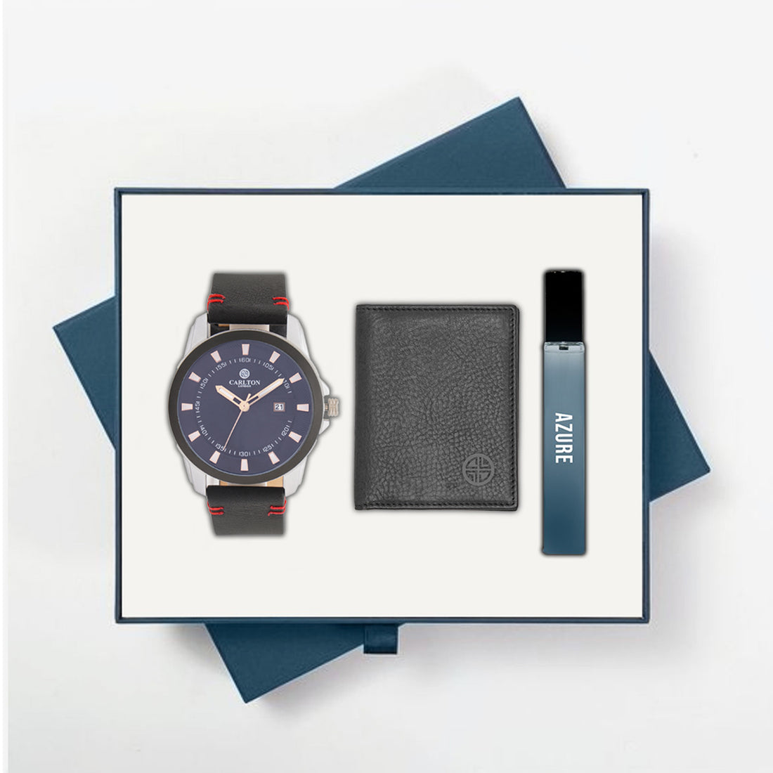 Men Gift Set of 3 Azure Perfume + Duke Brown Dial Watch + Card Holder CLPLG039