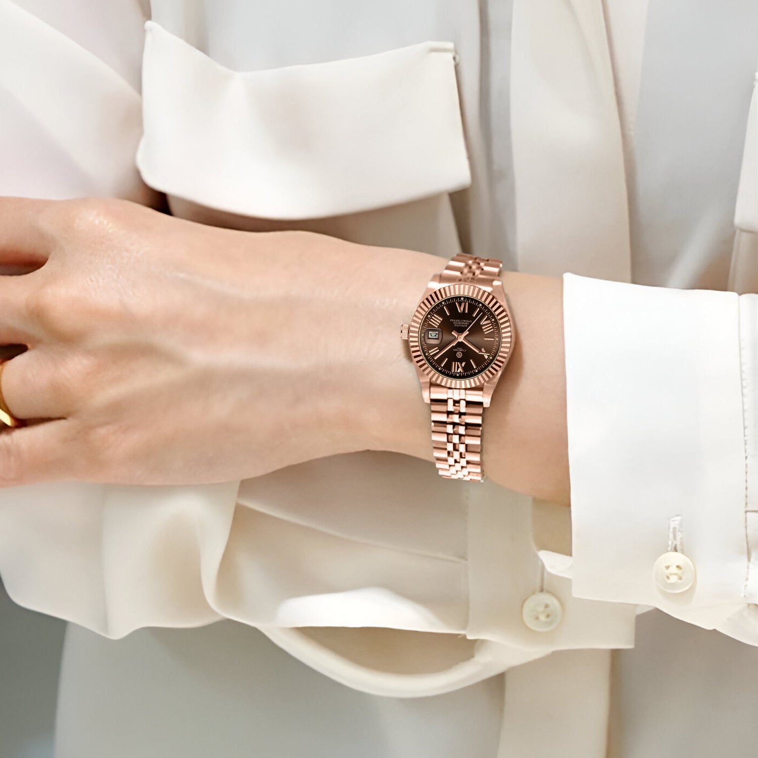 Harper: Mini Brown Stainless Steel Women Analog Watch CLRLW-003