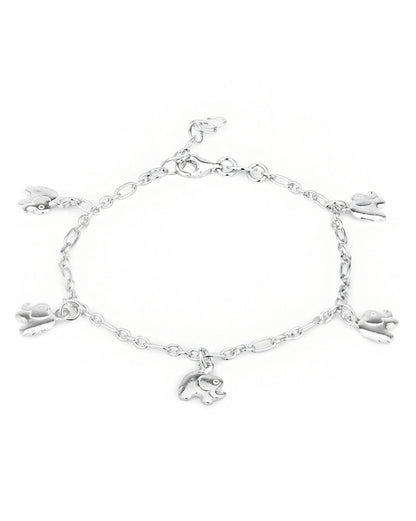 Carlton London 925 Sterling Silver Rhodium Plated Elephant Charm Bracelet