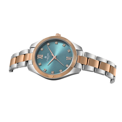 Women Rose Gold / Green Stainless Steel Harper Collection Analog Watch CLBRTDGRN