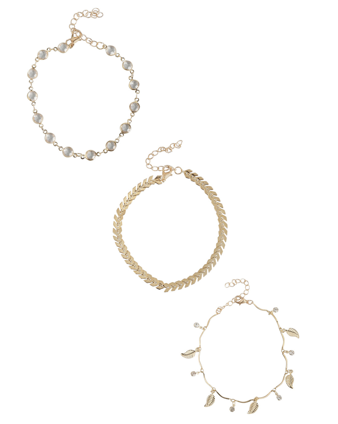 Carlton London Set Of 3 Gold Plated Multi-Layered Stackable Leaf Shape Anklet For Women
