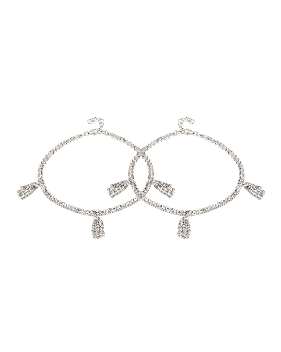 Carlton London Rhodium-Plated Silver Toned Charm Pack Of 2 Anklet For Women