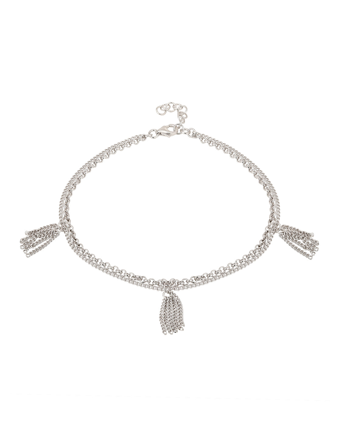 Carlton London Rhodium-Plated Silver Toned Charm Pack Of 2 Anklet For Women